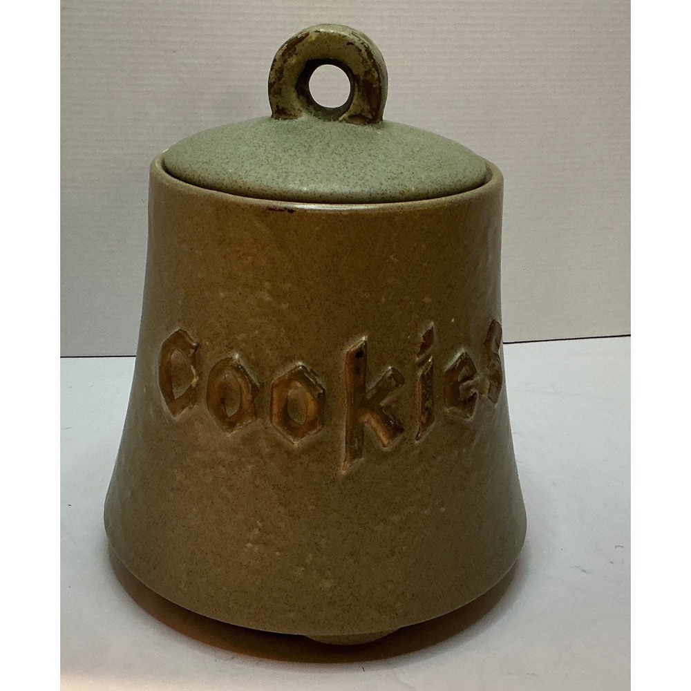 Vintage Cookie Jar Ceramic Speckled Green Lid Rustic Kitchen Decor 9in